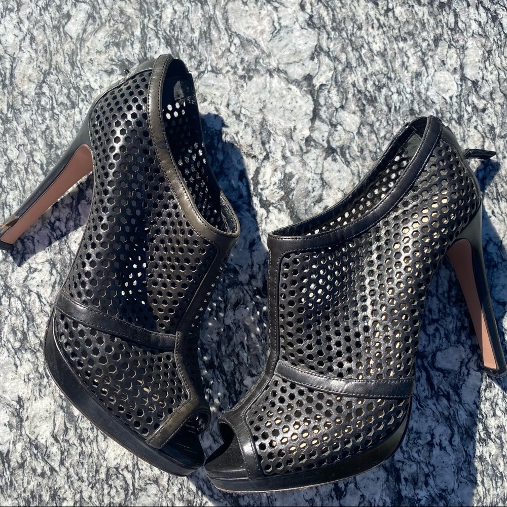 PRADA Black Mesh Cut 38 Peep Toe Italy Made